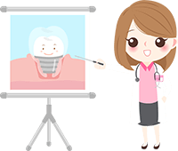animated dentist showing a dental implant picture